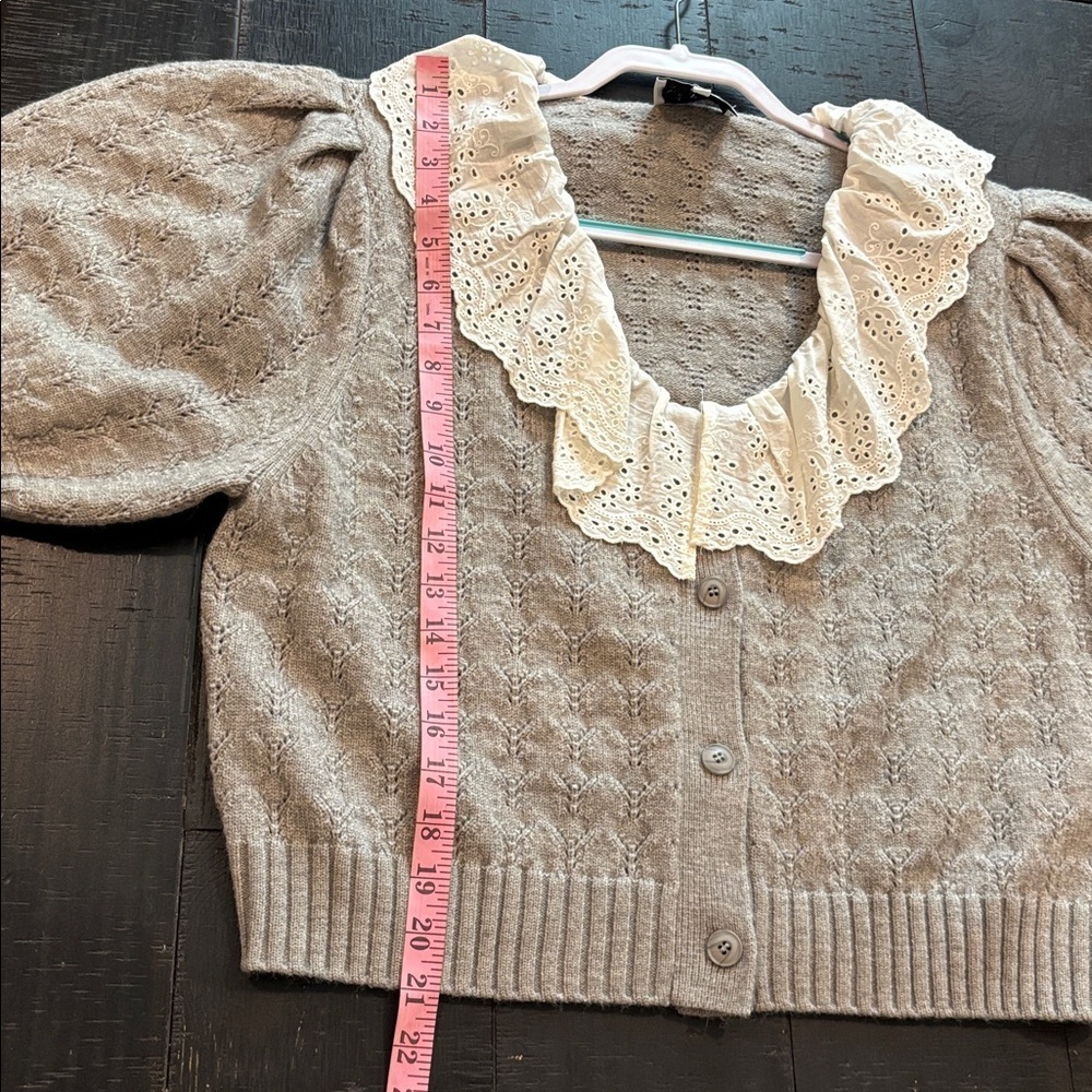 Mable Adley Lace Collar Cardigan Gray Cable Knit Eyelet Collar Large - Picture 10 of 10